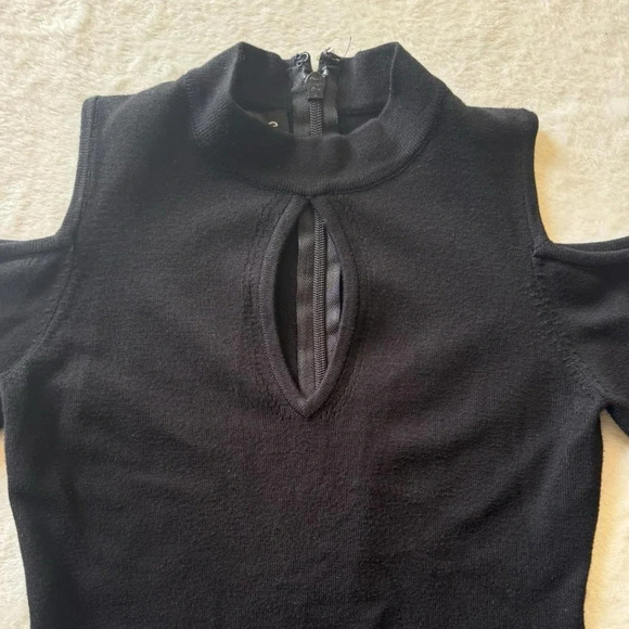 Y2K 2000s bebe Black Bodycon Turtleneck Mini Dress with Cold Shoulder - Picture 2 of 8